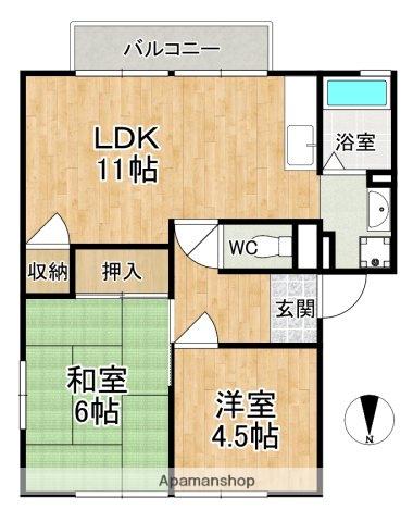 タウンコート西B(2LDK/1階)の間取り写真