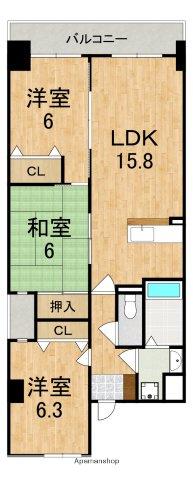 サウスGATE(3LDK/8階)の間取り写真