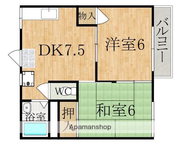 乙木ハイツC棟(2DK/2階)の間取り写真