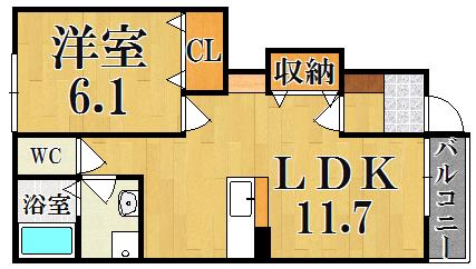 サンフィット茜(1LDK/1階)の間取り写真