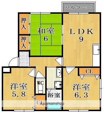 ディアコートモリオカI(3LDK/2階)の間取り写真