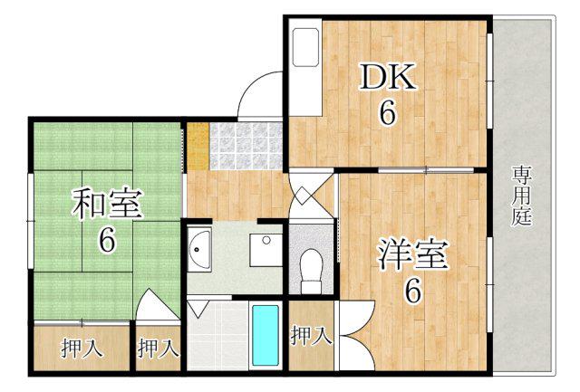 ヴィラージュ堀川A(2DK/1階)の間取り写真