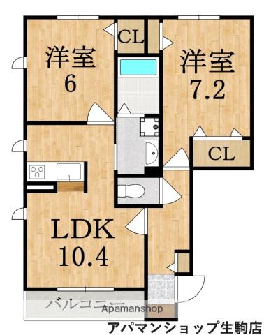 マーベラスコートI(2LDK/1階)の間取り写真