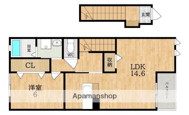 イーストゲートB(1LDK/2階)の間取り写真