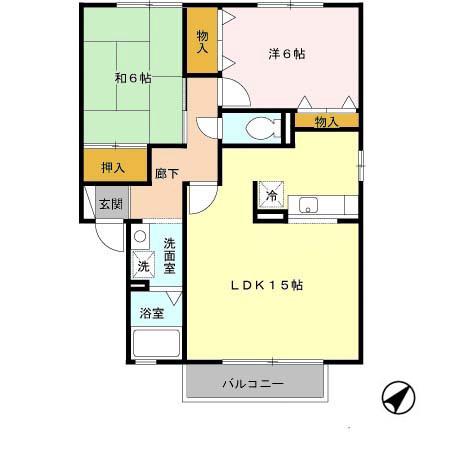 セジュールならやまⅠ(2LDK/1階)の間取り写真