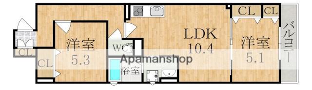 クリエオーレ天理(2LDK/1階)の間取り写真