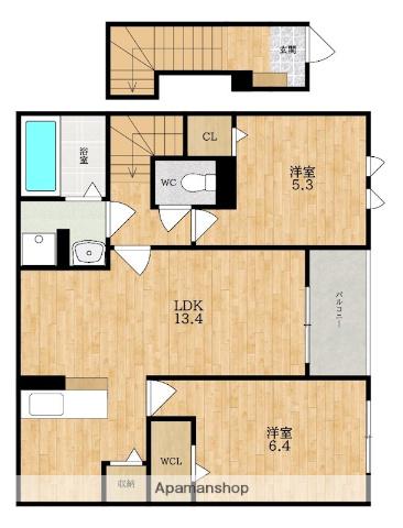 カーサ・リンドペローI(2LDK/2階)の間取り写真