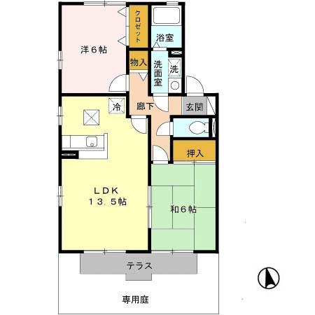 グリーンヴィレッジあいB(2LDK/1階)の間取り写真