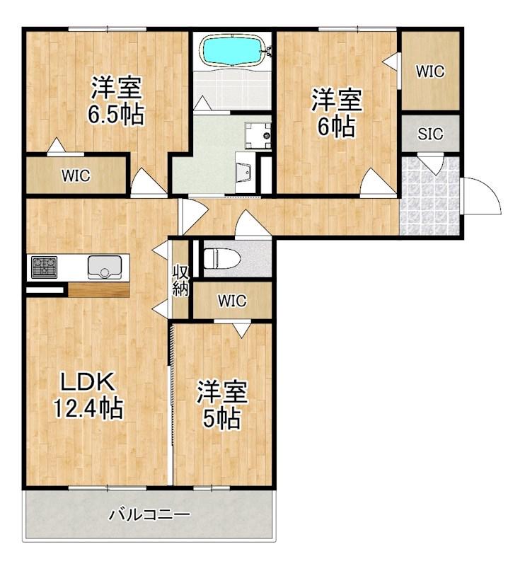 近鉄難波・奈良線 新大宮駅 徒歩18分 3階建 築1年(3LDK/3階)の間取り写真