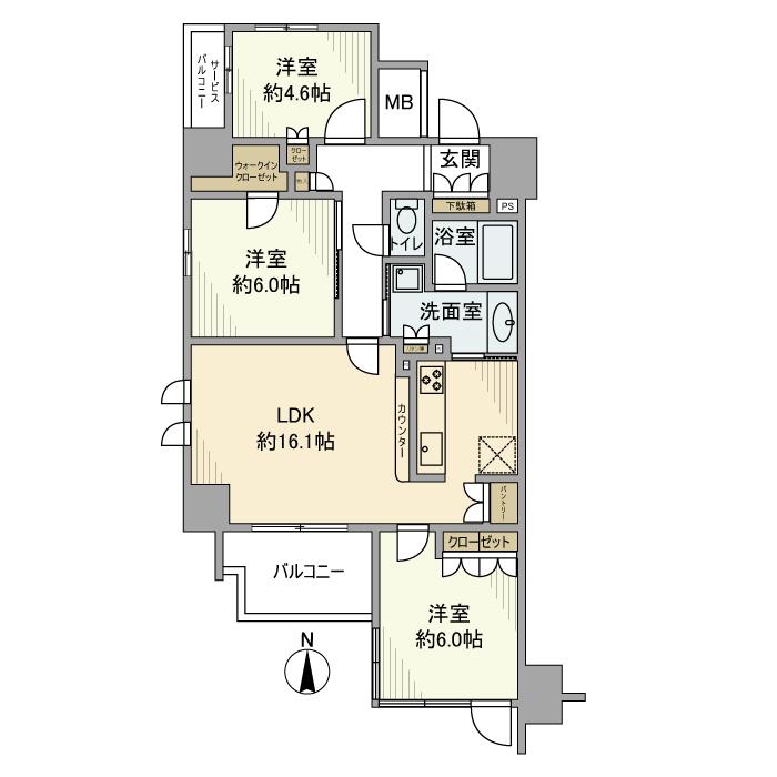 シエリア大和西大寺(3LDK/8階)の間取り写真