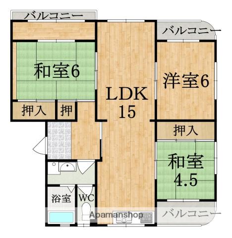 近鉄東生駒ガーデンハイツM棟(3LDK/4階)の間取り写真