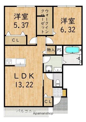 アムールメゾン葛城(2LDK/1階)の間取り写真