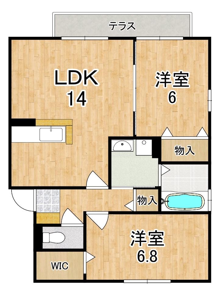 ヒールクリークMイースト(2LDK/1階)の間取り写真