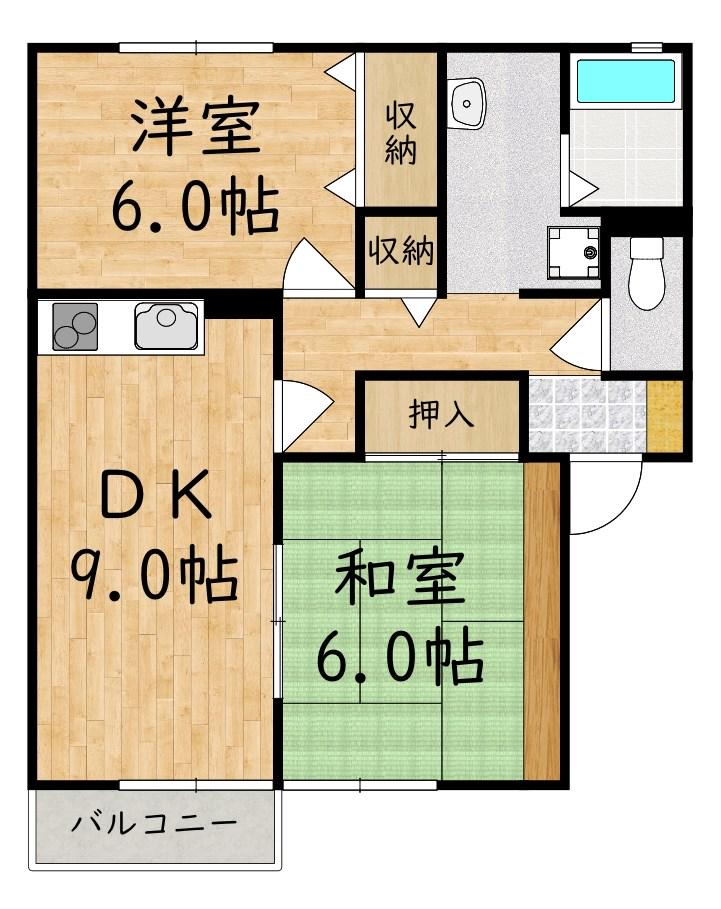 メゾン・ベイリーフ(2DK/2階)の間取り写真