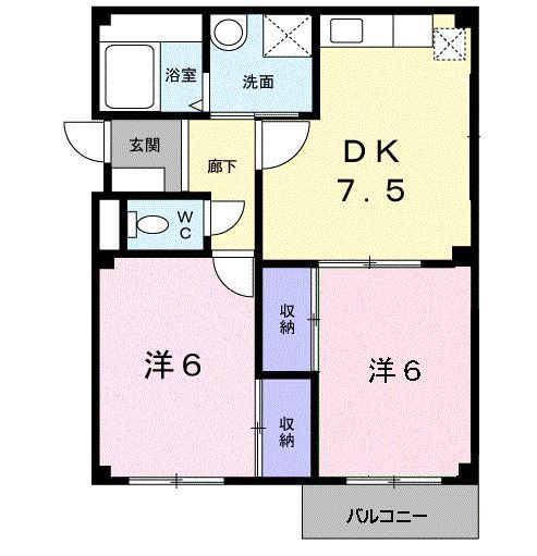 タウンコート指柳(2DK/2階)の間取り写真
