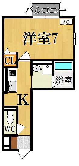 グランドゥール西大寺(1K/2階)の間取り写真