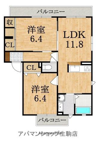 マーベラスコートⅡ(2LDK/2階)の間取り写真