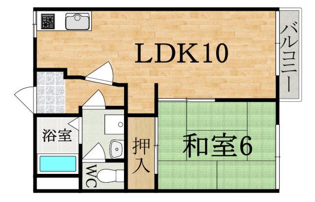 生駒ビューハイツ(1LDK/2階)の間取り写真