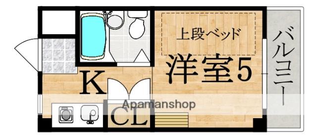 シャンクレール奈良(ワンルーム/2階)の間取り写真