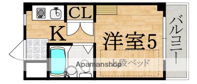 シャンクレール奈良(ワンルーム/3階)の間取り写真