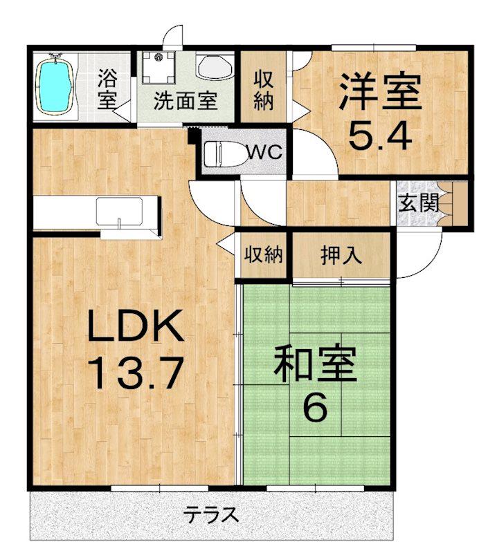 ラフィナートC(2LDK/1階)の間取り写真