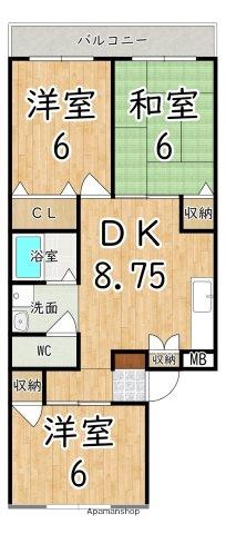 グリーンヒルズⅠ(3DK/2階)の間取り写真