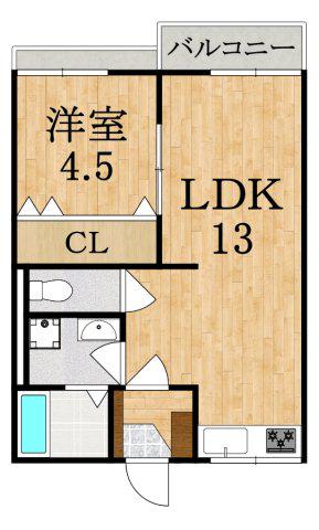 生駒川パークハイツ(1LDK/2階)の間取り写真