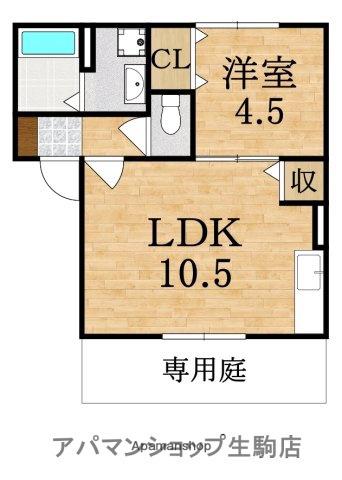 ラフィーネ松ヶ丘(1LDK/1階)の間取り写真