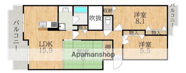 ヴェルナール学園前D棟(3LDK/2階)の間取り写真