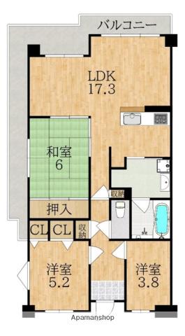 ネオハイツ富雄(3LDK/3階)の間取り写真