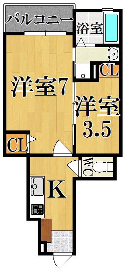 フォレスティア(2K/1階)の間取り写真