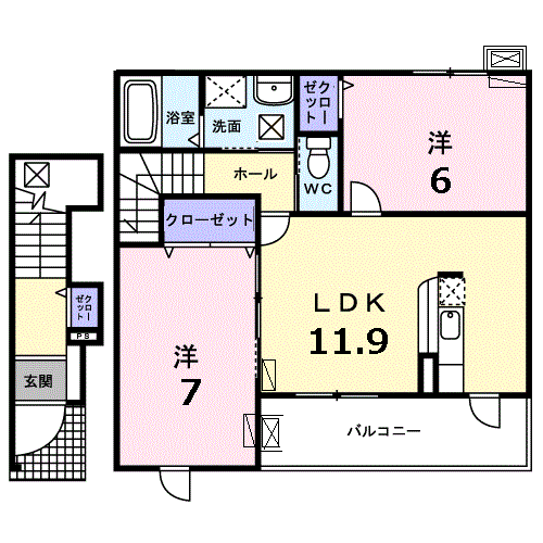 アライブS&N(2LDK/2階)の間取り写真