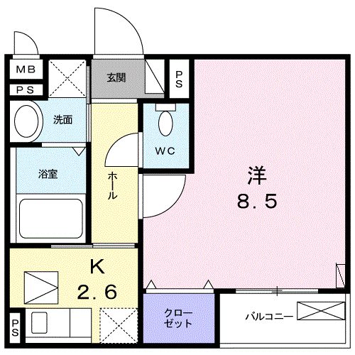 クレディーカーサ(1K/1階)の間取り写真