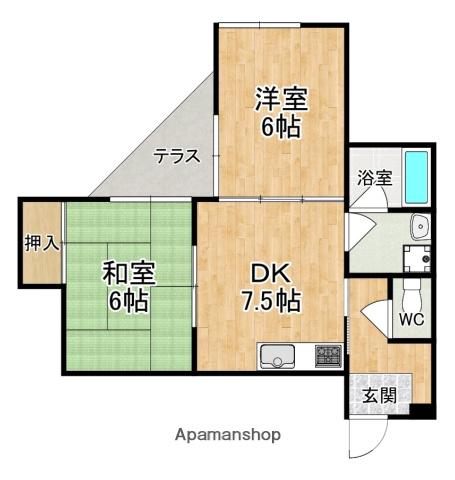 ヴィルドミール佐保川(2LDK/1階)の間取り写真
