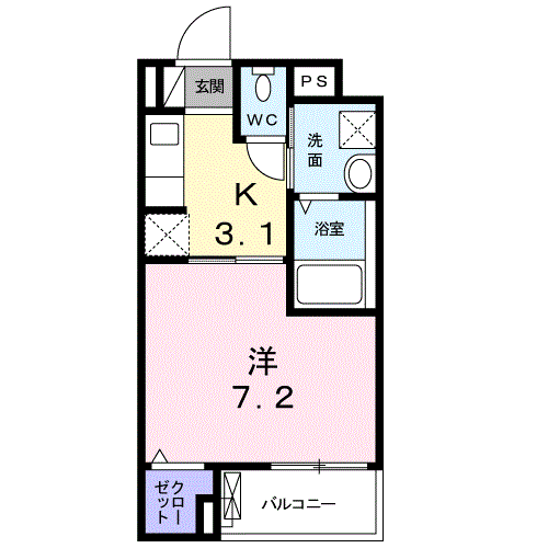 ベルオーブⅤ(1K/3階)の間取り写真