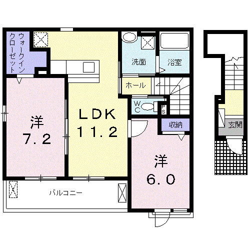 モン ソレイユⅠ(2LDK/2階)の間取り写真