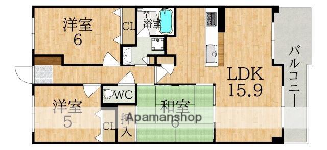 ローレルスクエア登美ケ丘東館2(3LDK/5階)の間取り写真
