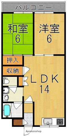 サンパレス西ノ京(2LDK/4階)の間取り写真