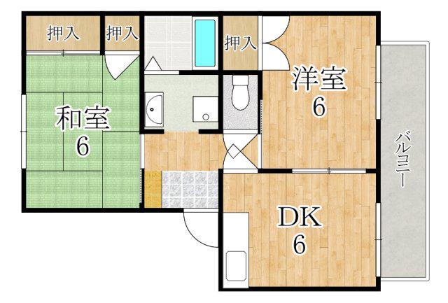 ヴィラージュ堀川D棟(2DK/2階)の間取り写真