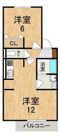 アンソレイエ西大和(1LDK/2階)の間取り写真