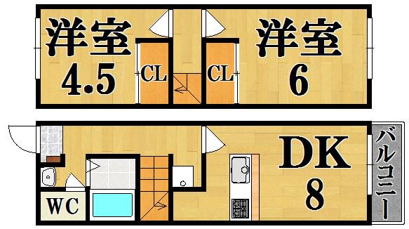 レオパレス上中(2DK/1階)の間取り写真