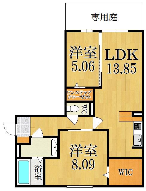 BENE STABILE B棟(2LDK/1階)の間取り写真