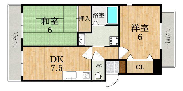 バーベナ光台C棟(2DK/1階)の間取り写真