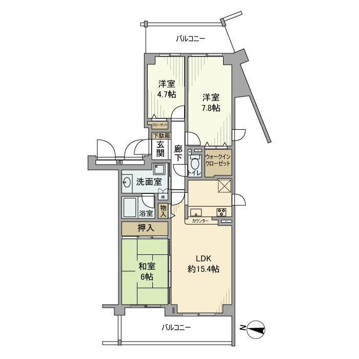 ローレルスクエア登美ヶ丘第Ⅰ期1番館(3LDK/4階)の間取り写真