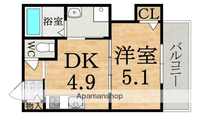 クレアール小泉東III(1DK/2階)の間取り写真