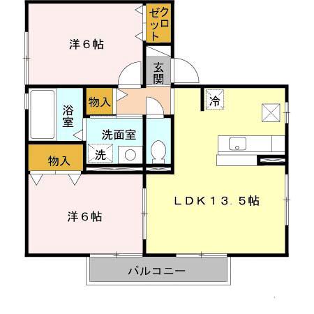エスポワールB(2LDK/1階)の間取り写真