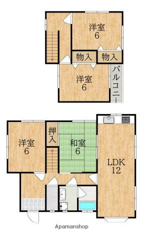 近鉄難波・奈良線 学園前駅(奈良) バス乗車時間：8分 千代ヶ丘１丁目バス停で下車 徒歩4分 2階建 築33年(4LDK)の間取り写真