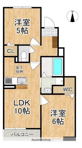 カリーノII(2LDK/1階)の間取り写真