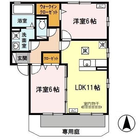リビングタウン四条大路D棟(2LDK/1階)の間取り写真