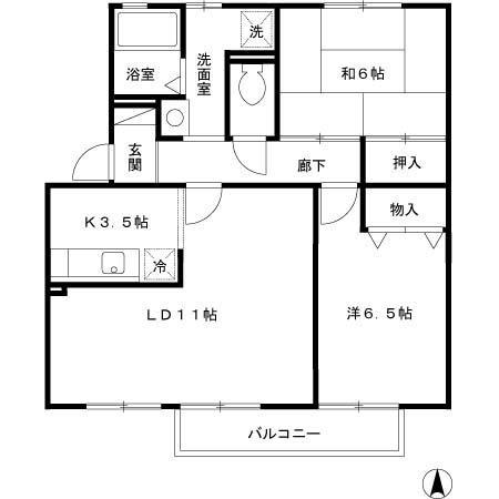ベルメゾン大幸B(2LDK/2階)の間取り写真